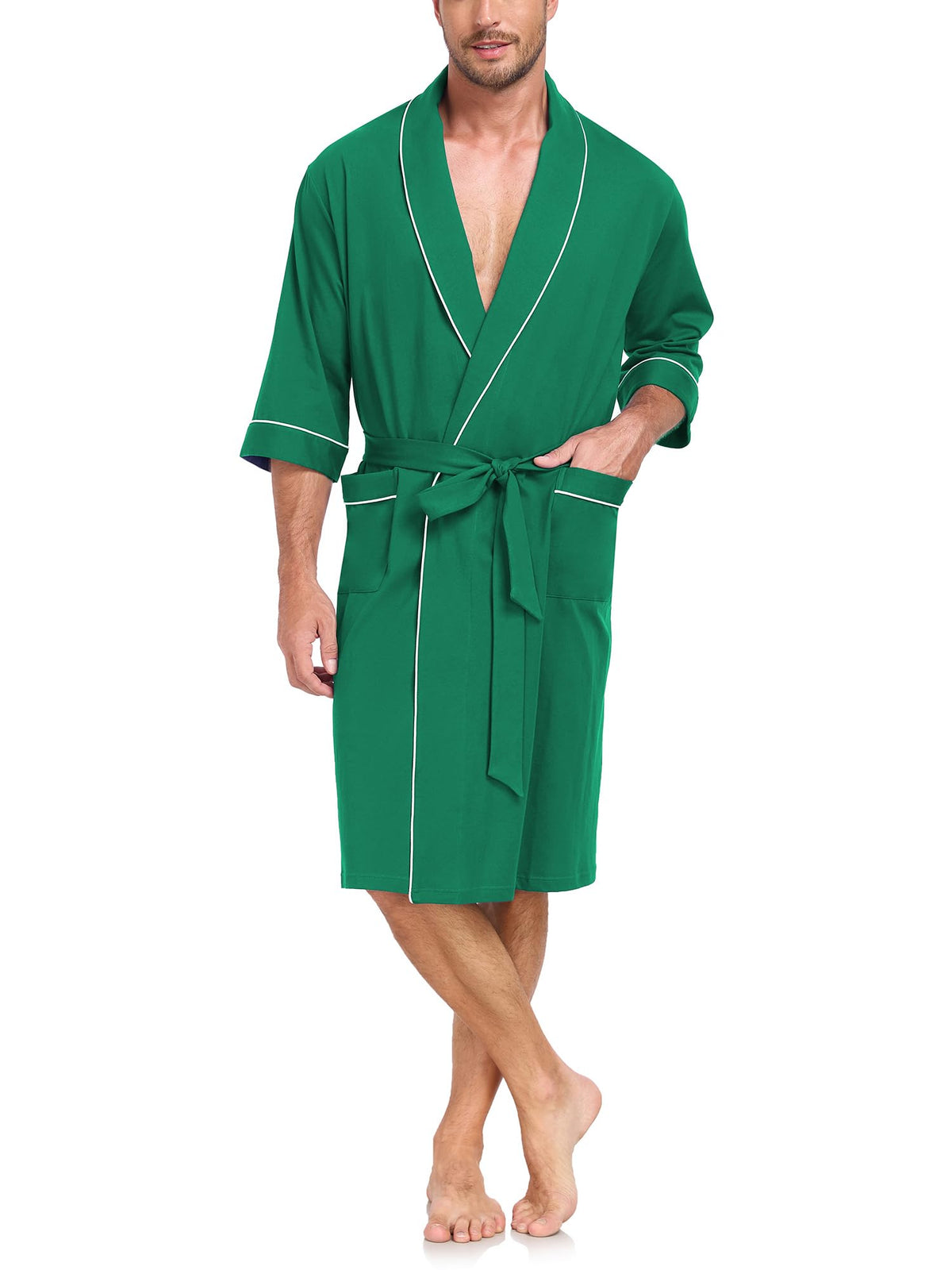 COLORFULLEAF Men's 100% Cotton Robe Lightweight Summer Short Bathrobe