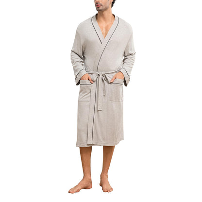Mens Lightweight Robe Cotton Blend Kimono Bathrobe with Pockets, Soft Breathable Absorbent Loungewear for Home