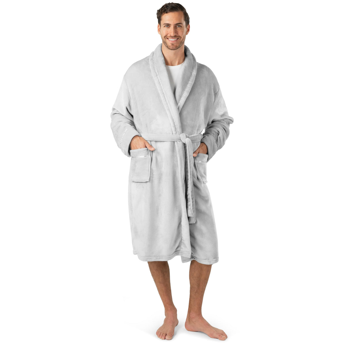 PAVILIA Mens Fleece Robe, Warm Bathrobe with Shawl Collar, Pockets & Belt
