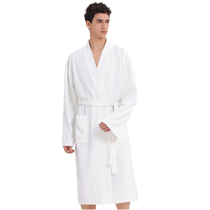 Mens Waffle Robe Spa Kimono Bathrobe Lightweight Shower Bath Robe Knee-Length Hotel Spa Robe
