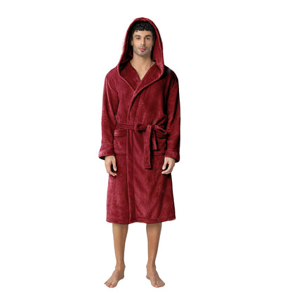 Men's Hooded Robe, Premium Plush Warm Bathrobe