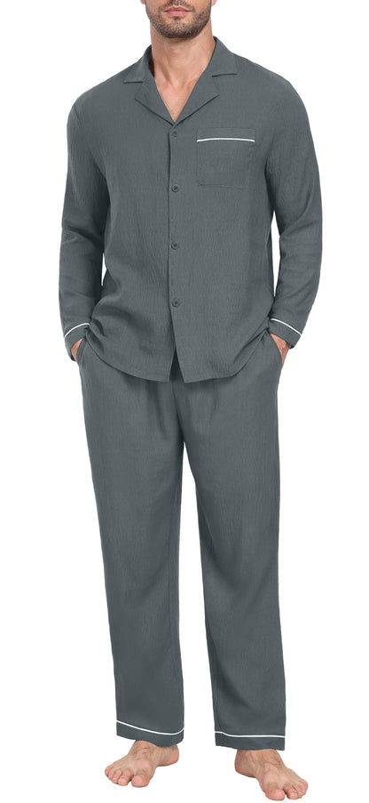 PrinStory Men's Pajamas Set Long Sleeve Button Down Sleepwear Pjs S-2XL
