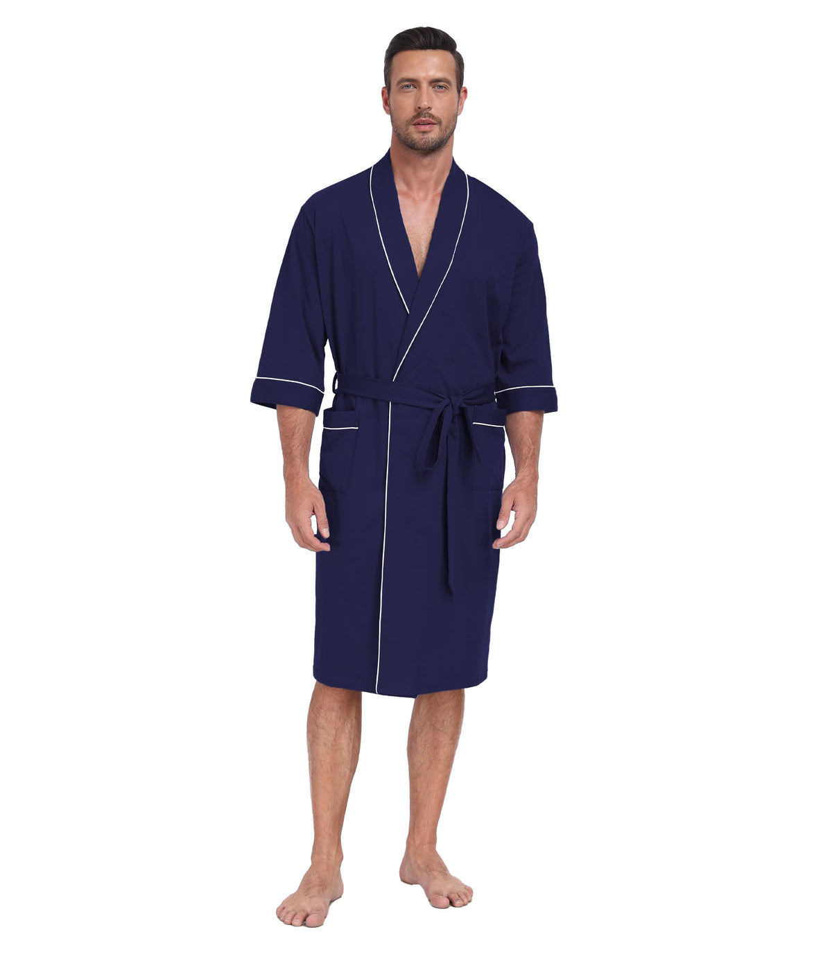 CF Men's 100% Cotton Robes Lightweight Bathrobe Soft Short Sleeve Bath Robe