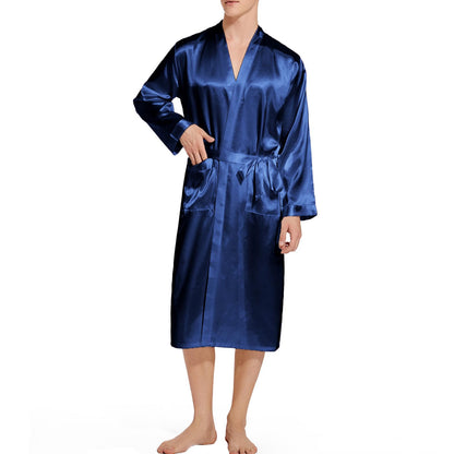 ZUEVI Men's Kimono Robe Silk Satin Long Sleeve Spa Bathrobe Lightweight Soft Silky Pajamas Robes