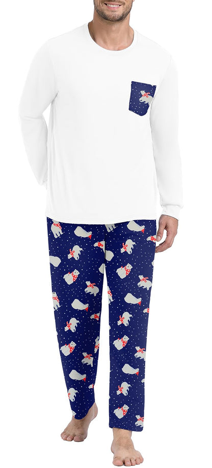 PrinStory Men's Pajama Sets Loungewear Sleepwear Pjs Lightweight Long Sleeve Shirts and Bottoms Soft Comfy Sleep Sets S-4XL