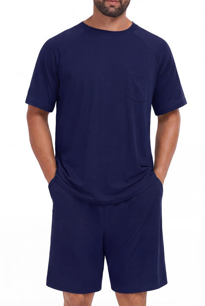 Mens Pajamas Set Shirt and Shorts Lightweight Summer Sleepwear
