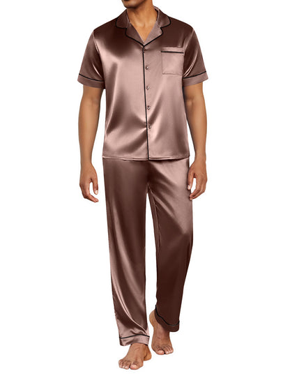 Ekouaer Mens Satin Pajama Set Short Sleeve Button Down Sleepwear with Pant