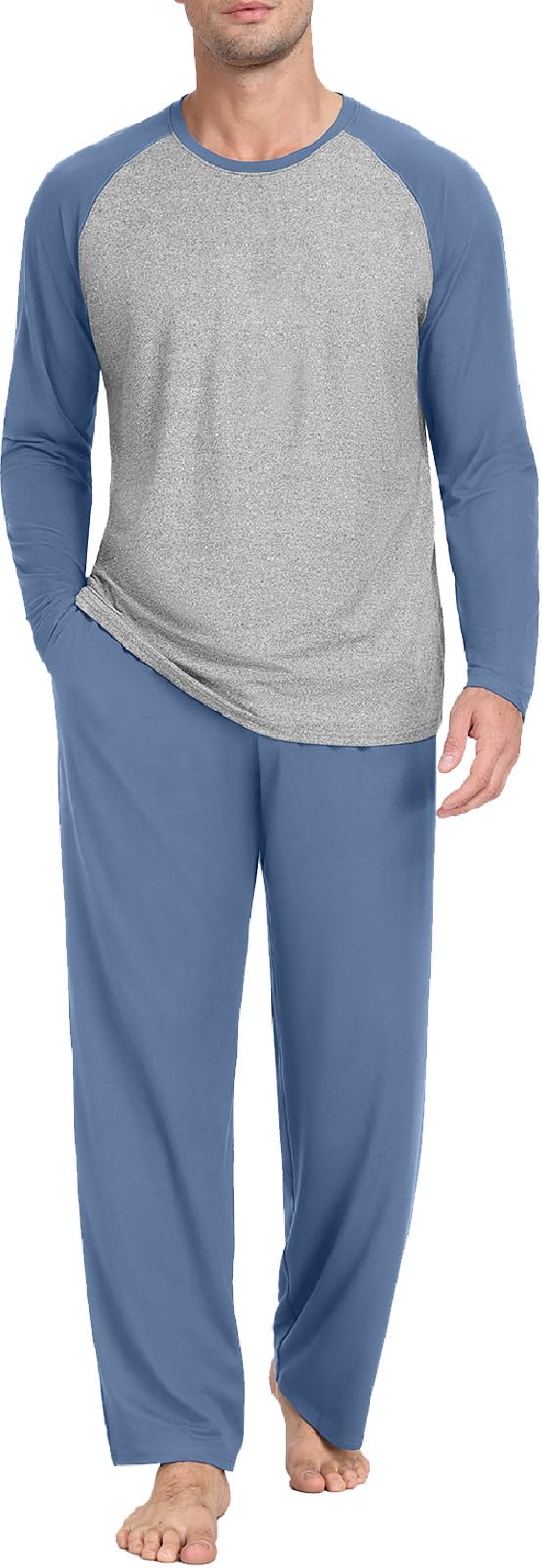 PrinStory Men's Pajama Sets Loungewear Sleepwear Pjs Lightweight Long Sleeve Shirts and Bottoms Soft Comfy Sleep Sets S-4XL