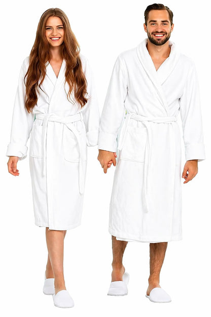 BIOLINEN 100% Cotton Terry Shawl Collar Bathrobe with Slippers
