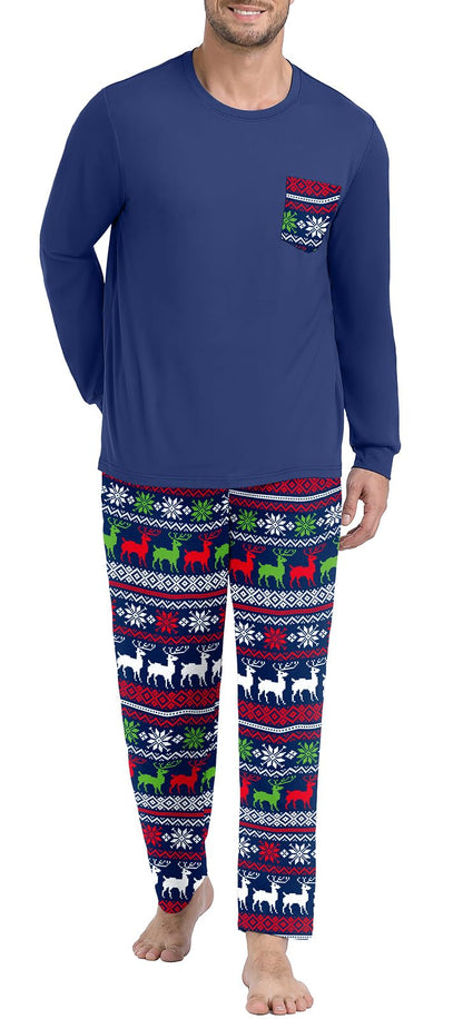 PrinStory Men's Pajama Sets Loungewear Sleepwear Pjs Lightweight Long Sleeve Shirts and Bottoms Soft Comfy Sleep Sets S-4XL
