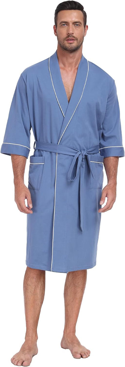 CF Men's 100% Cotton Robes Lightweight Bathrobe Soft Short Sleeve Bath Robe