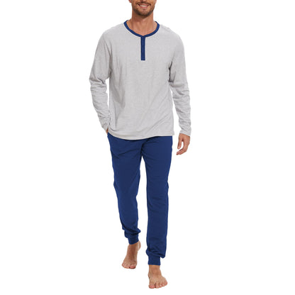 Men's 100% Cotton Henley Pajama Set 2-Piece Lounge Sleepwear