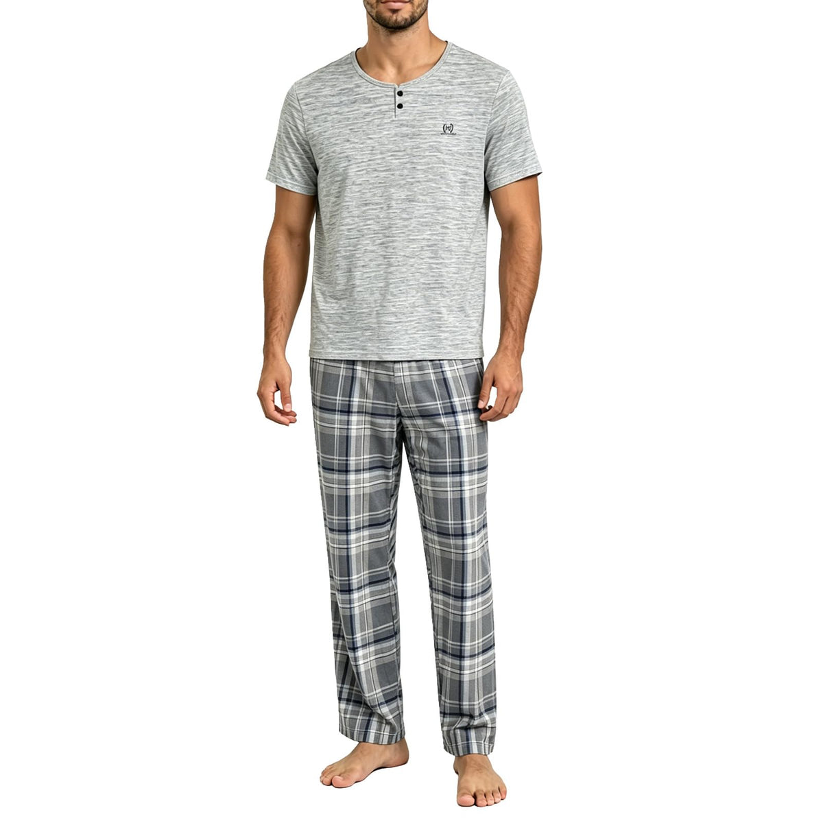 Men's Pajama Lounge Set - Soft 2 Piece Sleepwear with Pockets