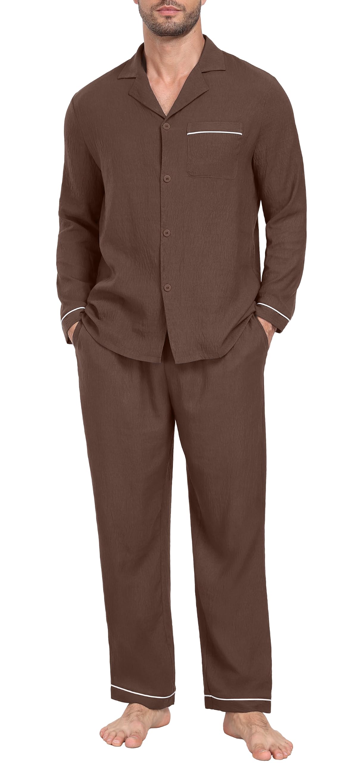 PrinStory Men's Pajamas Set Long Sleeve Button Down Sleepwear Pjs S-2XL