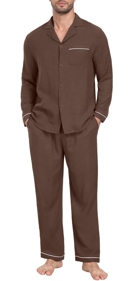 PrinStory Men's Pajamas Set Long Sleeve Button Down Sleepwear Pjs S-2XL