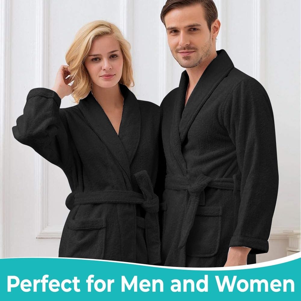 KAHAF COLLECTION Cotton Terry Robes for Women and Men, Terry Shawl Collar Bathrobe, ONE SIZE - UNISEX Men & Women Spa Robe