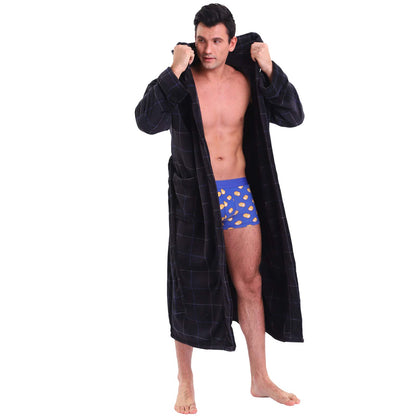 KEMUSI Hooded Herringbone Men's Soft Spa Full Lenght Bathrobe,Comfy Full Length Warm Nightdress