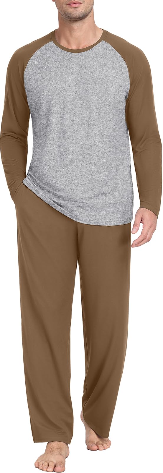 PrinStory Men's Pajama Sets Loungewear Sleepwear Pjs Lightweight Long Sleeve Shirts and Bottoms Soft Comfy Sleep Sets S-4XL