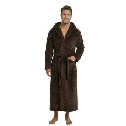 FashGudim Mens Robes Big and Tall with Hood Two-Tone Flannel Fleece Contrast Bathrobe Full Length Plush Long Robe House Coat