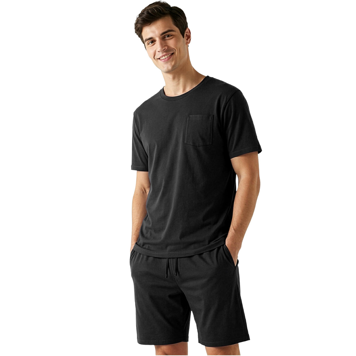 Get Trend Pajama Set for Men Teens, 2 Pc Soft Breathable Pajamas, T Shirt & PJ Shorts with Pockets, Lounge Set, Gifts for Men