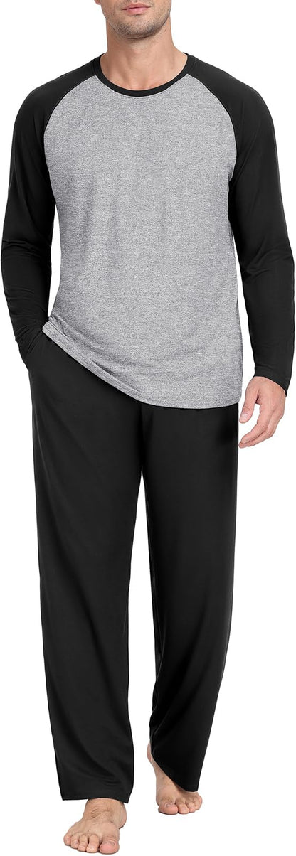 PrinStory Men's Pajama Sets Loungewear Sleepwear Pjs Lightweight Long Sleeve Shirts and Bottoms Soft Comfy Sleep Sets S-4XL