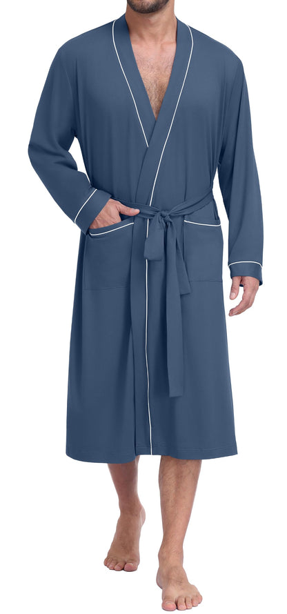 PrinStory Mens Lightweight Robe Soft Knit Kimono Long Bathrobe Loungewear