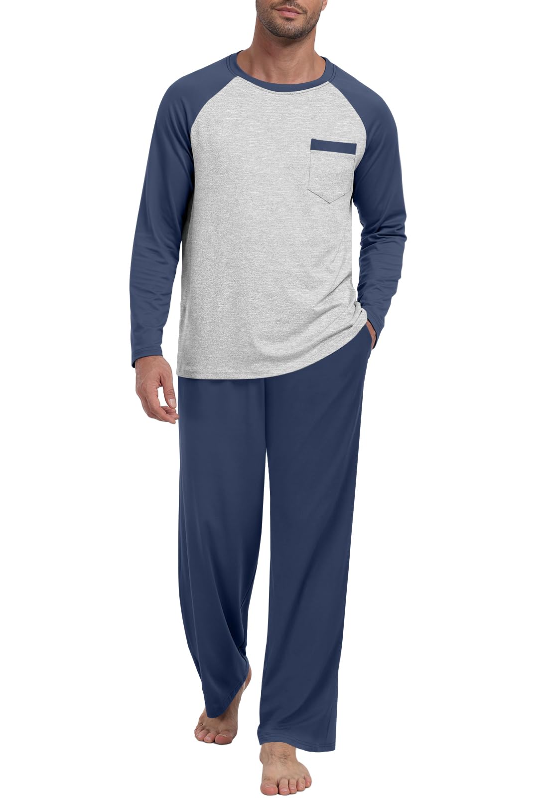 MLXSJ Mens Pajama Set Pjs Sleepwear Soft Comfy Sleep Set With Pocket S-3XL