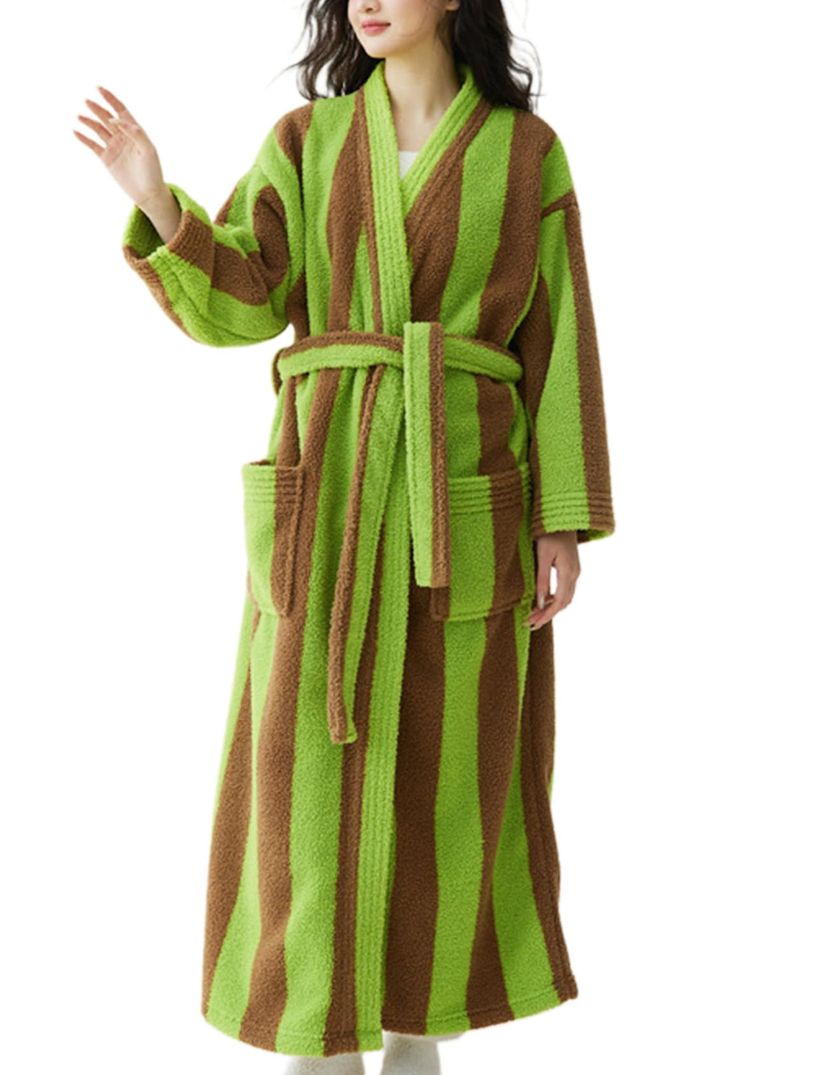 Arssm Womens Striped Fluffy Robe Long Plush Fuzzy Warm Bathrobes