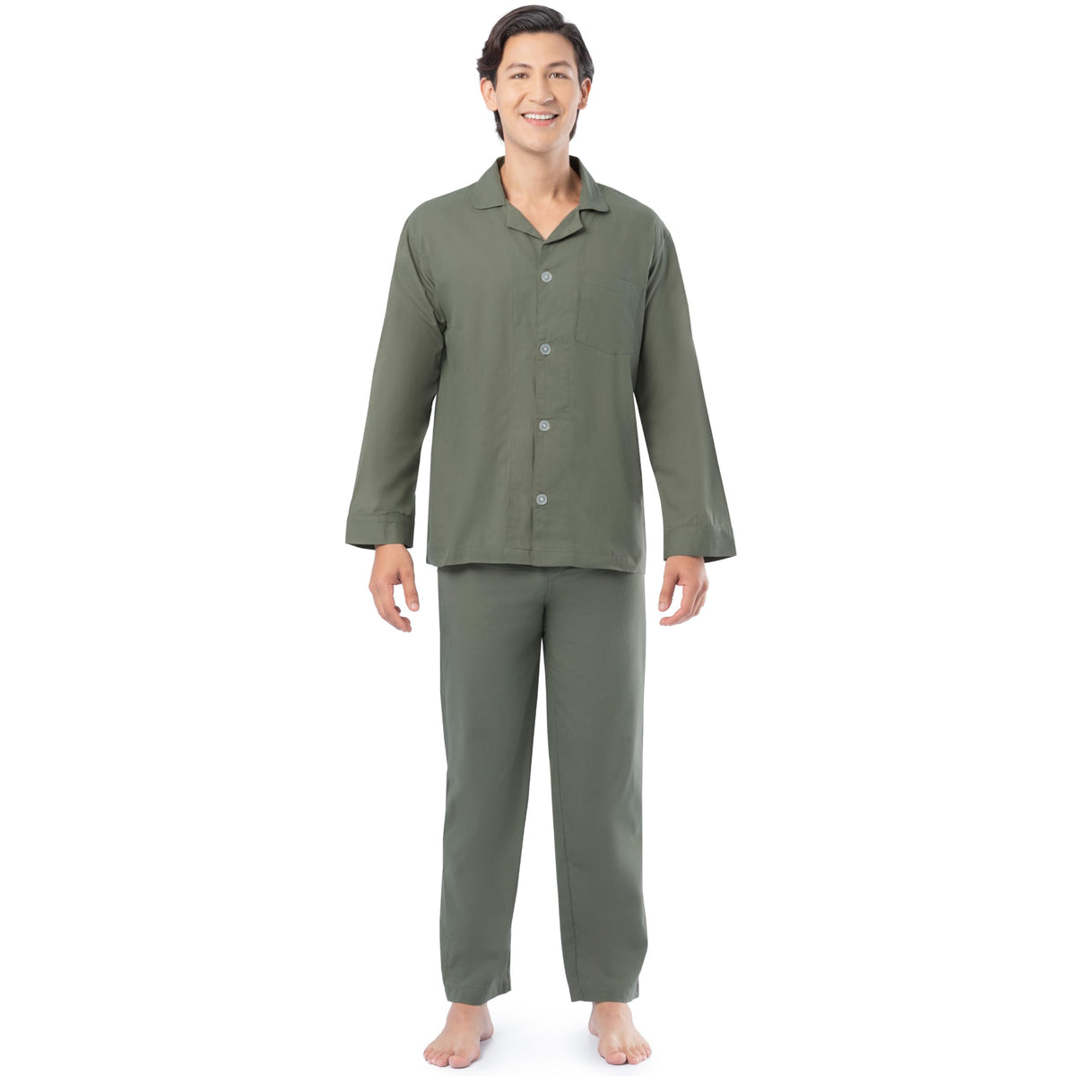 Fruit of the Loom Men's Long Sleeve Broadcloth Pajama Set