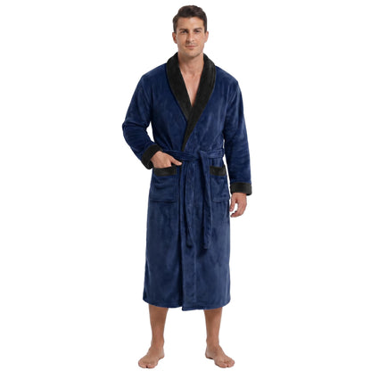 Vulcanodon Mens Robe Plush Fleece Shawl Collar Bathrobe Warm Soft Cozy Lounge Robe with Pockets
