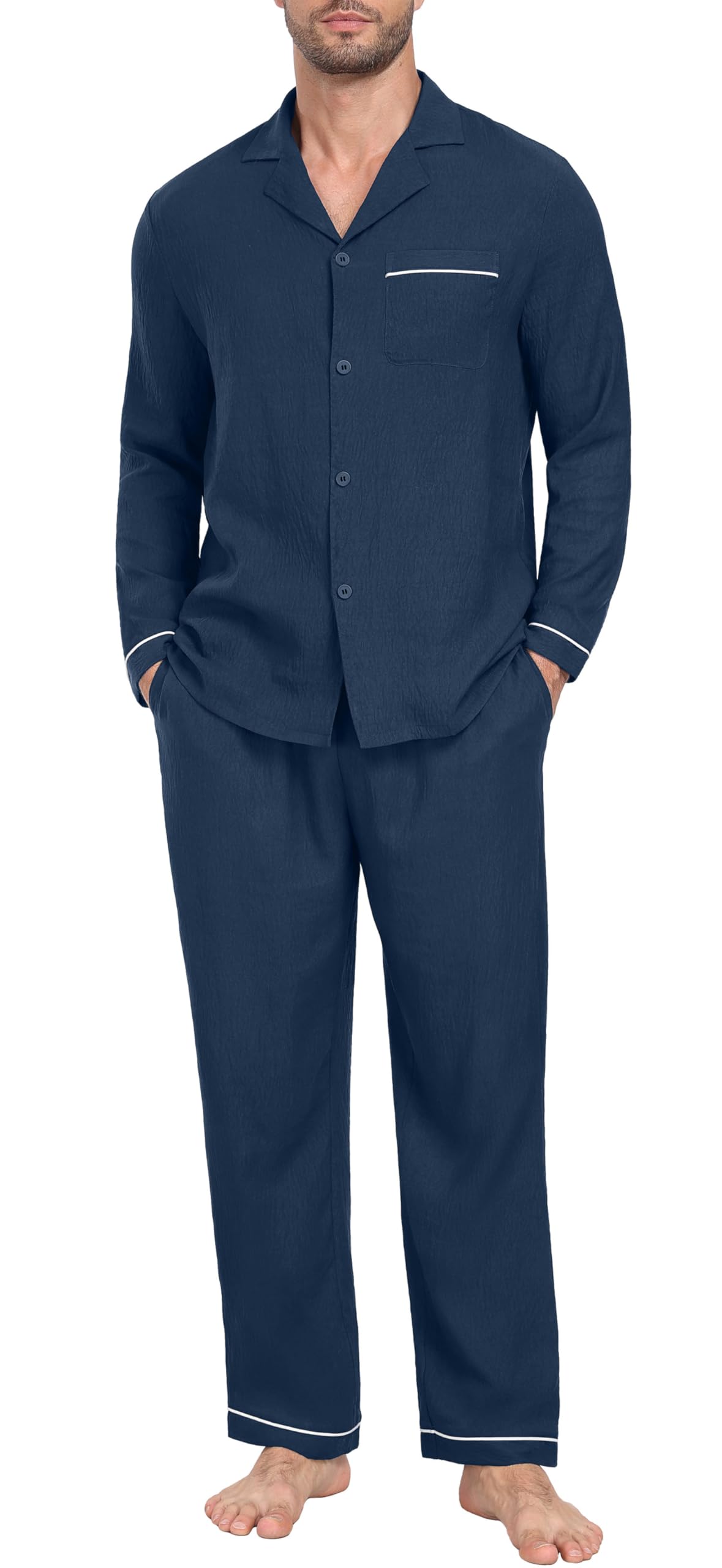 PrinStory Men's Pajamas Set Long Sleeve Button Down Sleepwear Pjs S-2XL