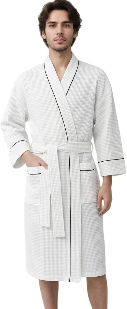 Turkish Waffle Robes for Men, Men's Lightweight Cotton Bathrobe