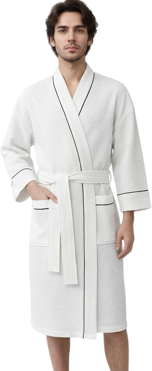Turkish Waffle Robes for Men, Men's Lightweight Cotton Bathrobe