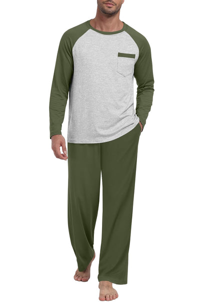 MLXSJ Mens Pajama Set Pjs Sleepwear Soft Comfy Sleep Set With Pocket S-3XL