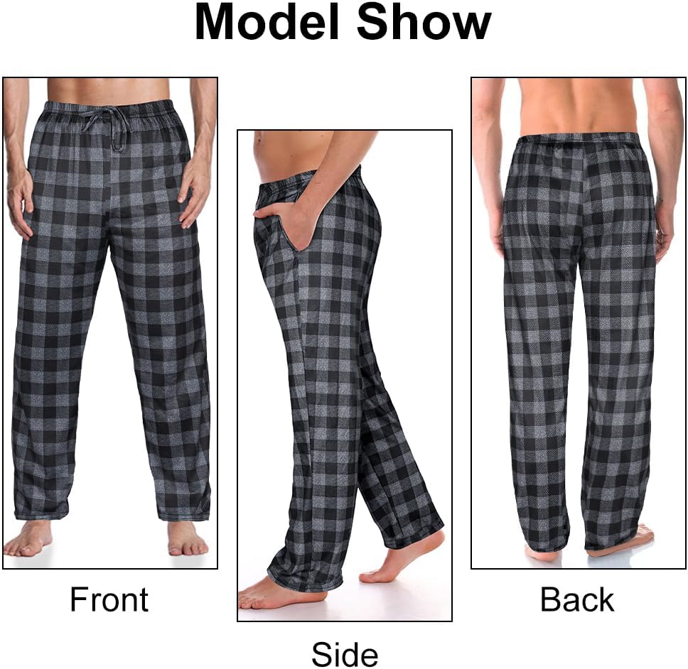 Mens Pajama Pants Cotton Drawstring Lounge Sleep Pants with Pockets Comfy Elastic Waist Pj Pajama Bottoms Sleepwear