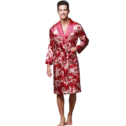 ZUEVI Men's Kimono Robe Silk Satin Long Sleeve Spa Bathrobe Lightweight Soft Silky Pajamas Robes