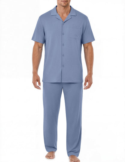 EKouear Mens Pajamas Set Button Down Short Sleeve Shirt Pjs with Long Pants