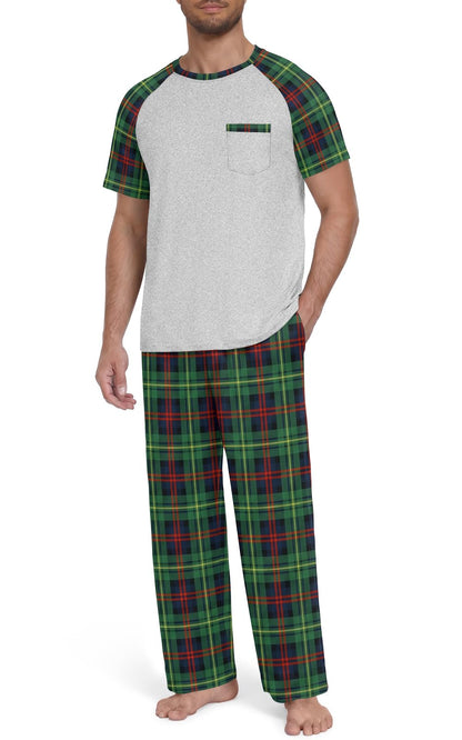 Yincro Mens Pajama Set Short Sleeve Pjs with Pocket Sleepwear Loungewear