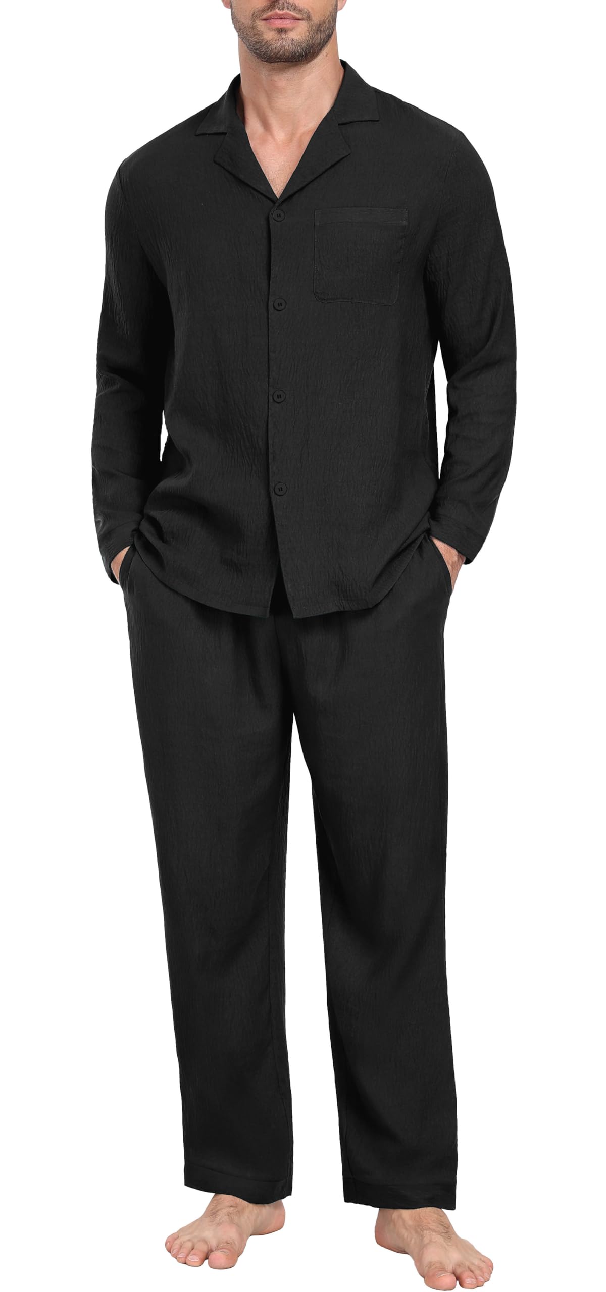 PrinStory Men's Pajamas Set Long Sleeve Button Down Sleepwear Pjs S-2XL
