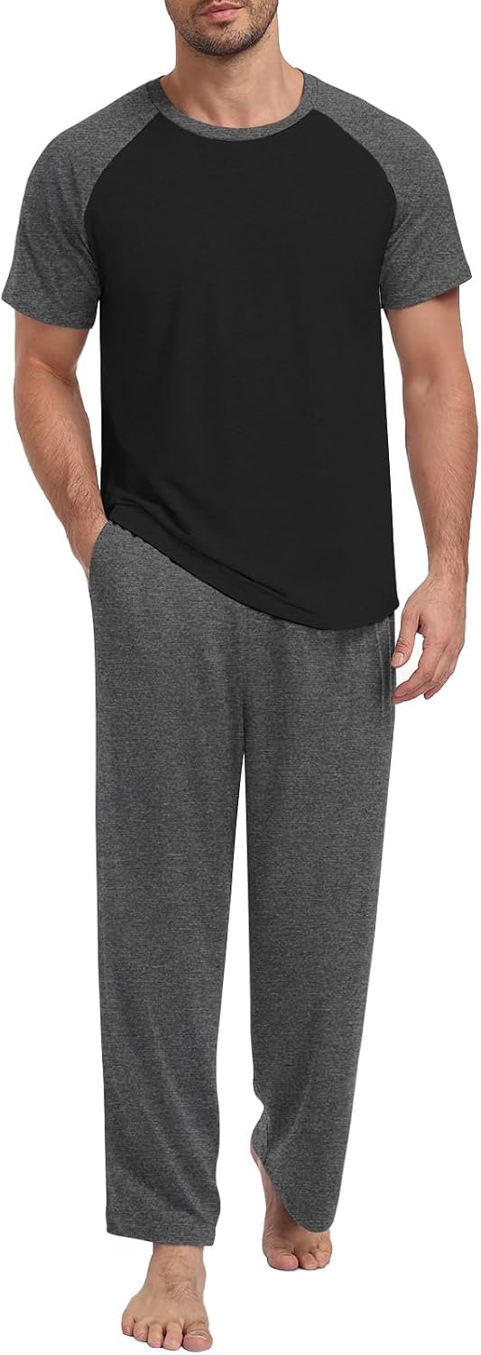 Yincro Mens Pajamas Set Lightweight Loungewear Short Sleeve Sleepwear S-3XL