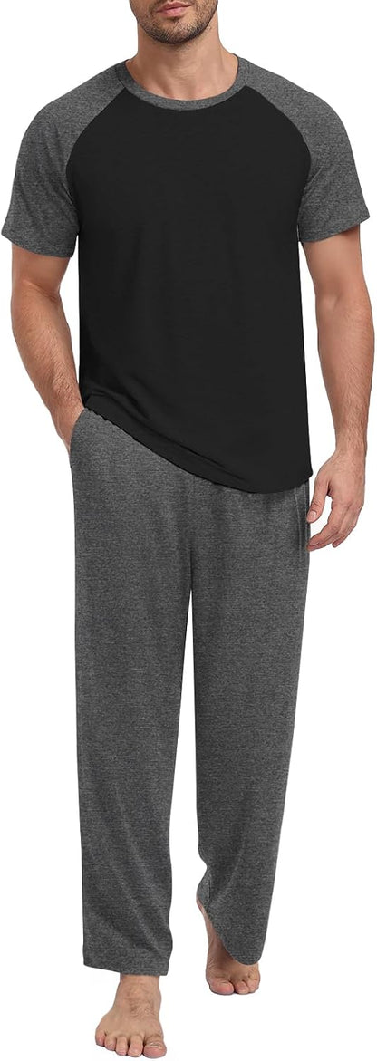 Yincro Mens Pajamas Set Lightweight Loungewear Short Sleeve Sleepwear S-3XL