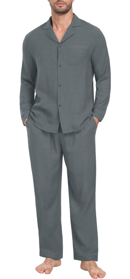 PrinStory Men's Pajamas Set Long Sleeve Button Down Sleepwear Pjs S-2XL