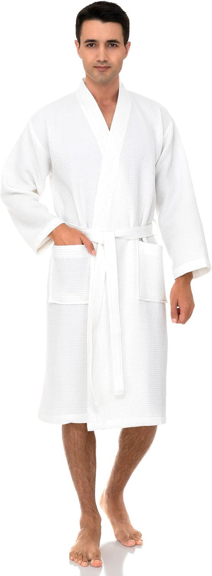 TowelSelections Mens Waffle Robe Spa Kimono Bathrobe Lightweight Shower Bath Robe for Men XS to 2X