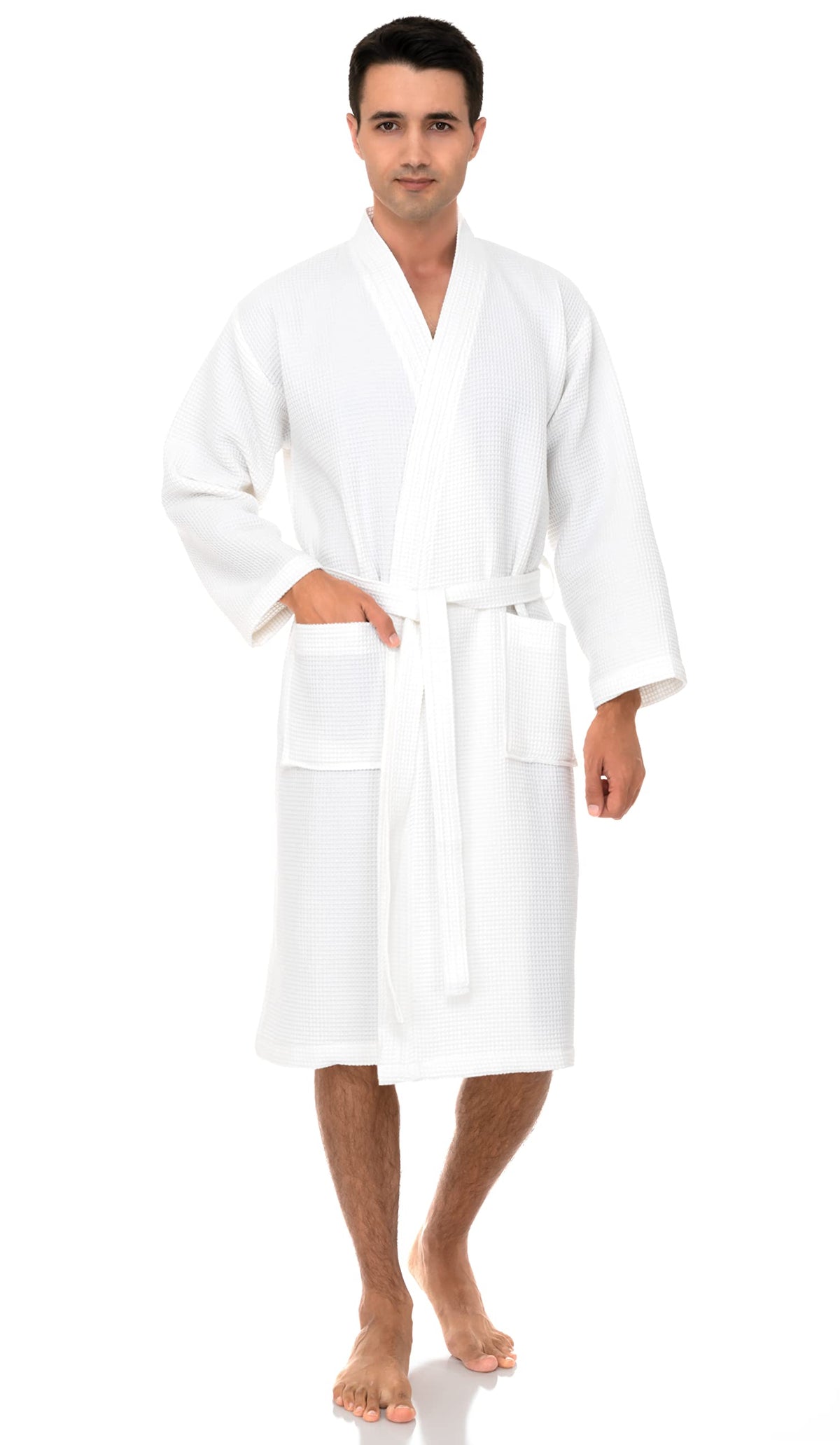 TowelSelections Mens Waffle Robe Spa Kimono Bathrobe Lightweight Shower Bath Robe for Men XS to 2X