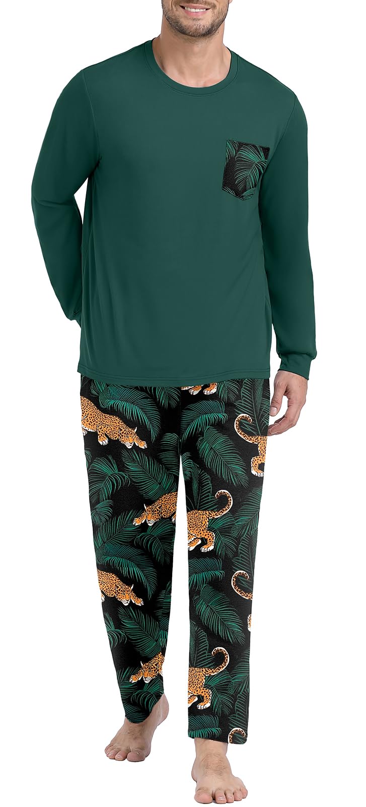 PrinStory Men's Pajama Sets Loungewear Sleepwear Pjs Lightweight Long Sleeve Shirts and Bottoms Soft Comfy Sleep Sets S-4XL