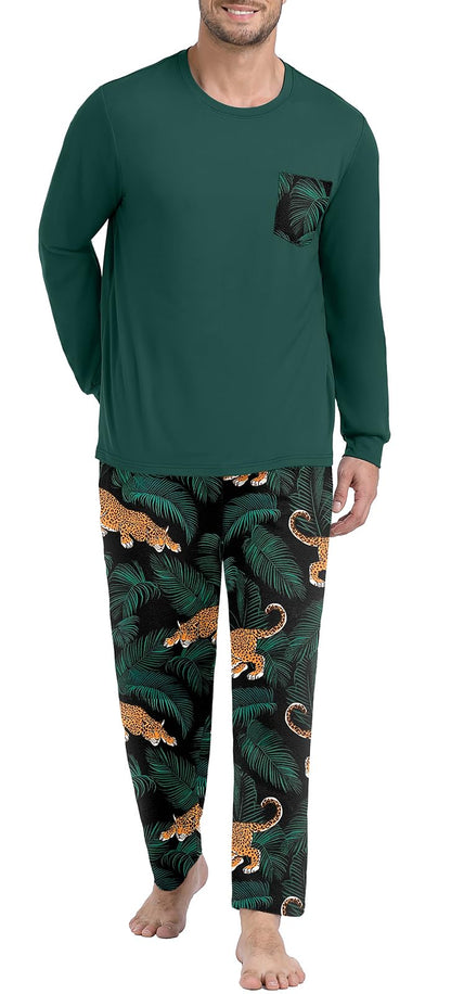 PrinStory Men's Pajama Sets Loungewear Sleepwear Pjs Lightweight Long Sleeve Shirts and Bottoms Soft Comfy Sleep Sets S-4XL
