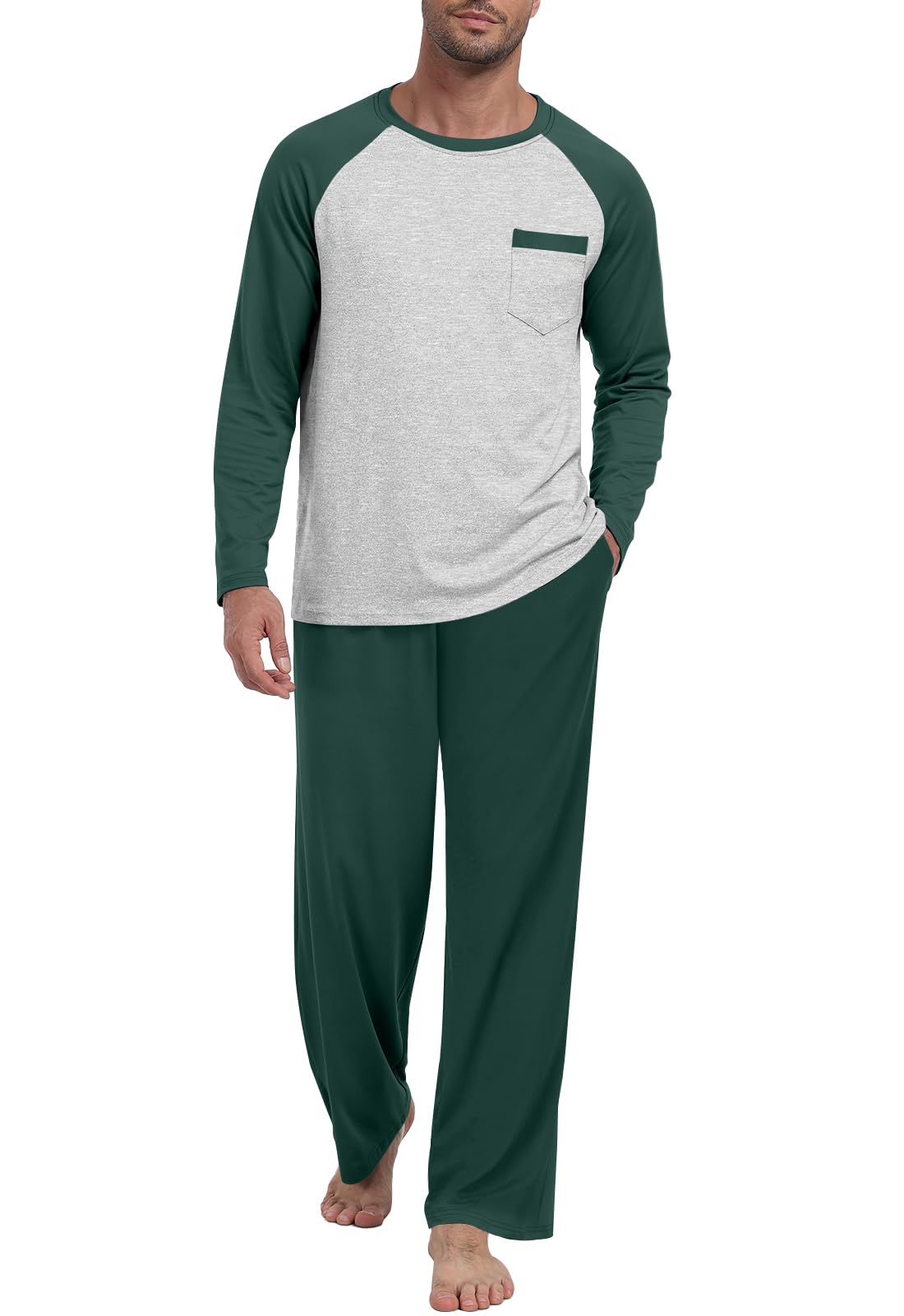 MLXSJ Mens Pajama Set Pjs Sleepwear Soft Comfy Sleep Set With Pocket S-3XL