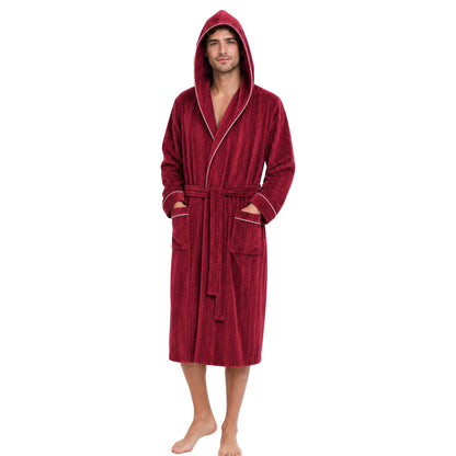 Mens Hooded Fleece Robe Plush Stretch Bathrobe