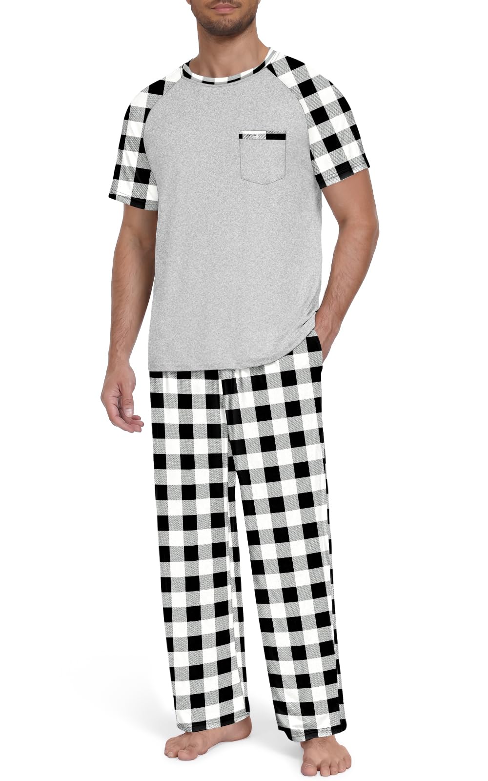 Yincro Mens Pajama Set Short Sleeve Pjs with Pocket Sleepwear Loungewear