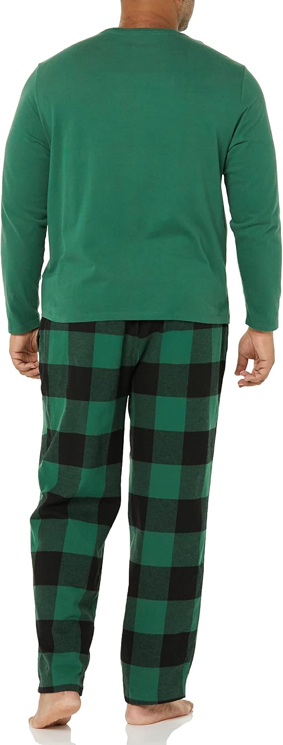 Amazon Essentials Men's 100% Cotton Flannel Pant and Long-Sleeve T-Shirt Pajama Set